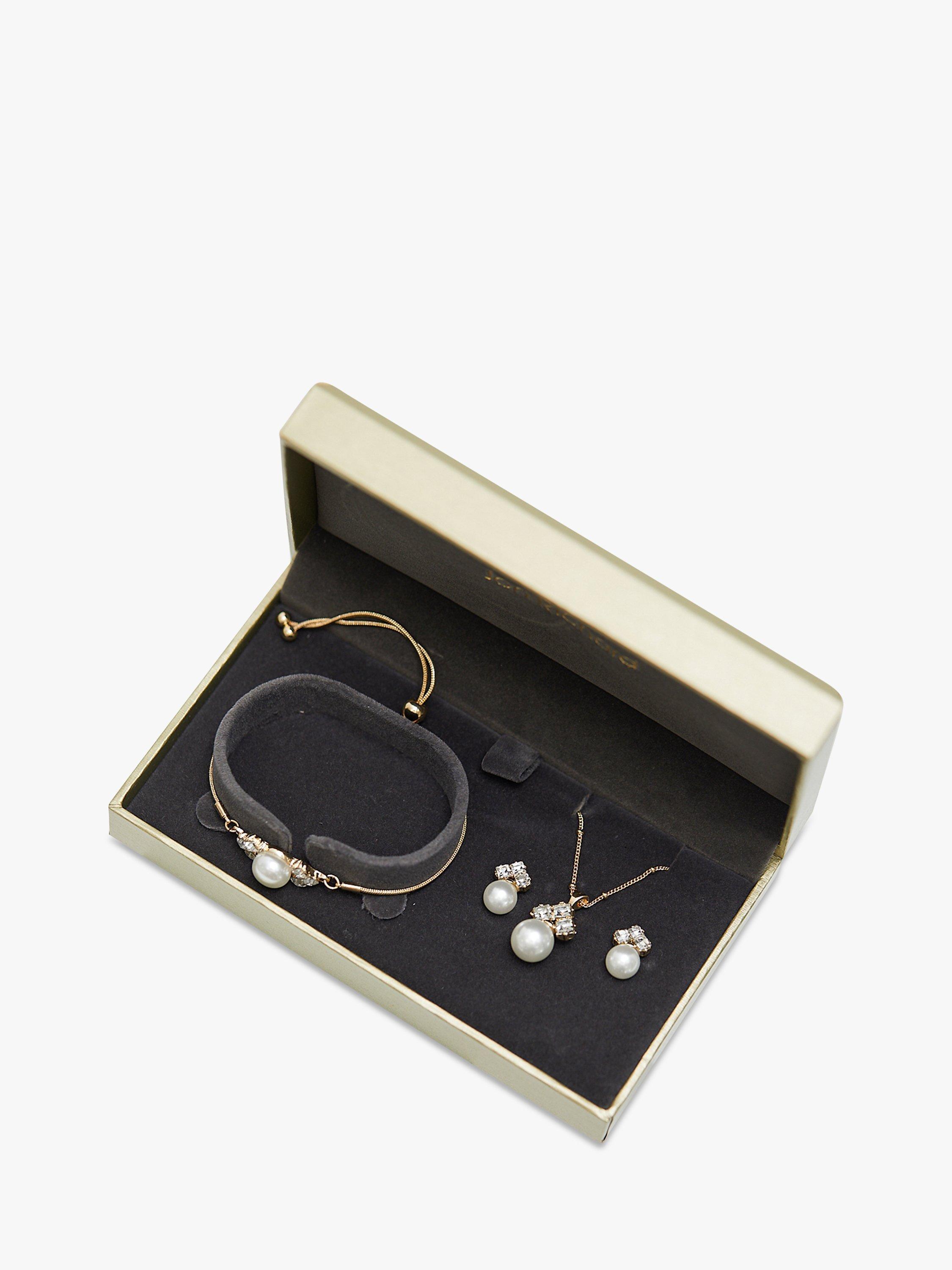 Product image 3 of 4, which shows Jon Richard Pearl & Crystal Bracelet, Necklace and Stud Earrings Jewellery Set, Gold