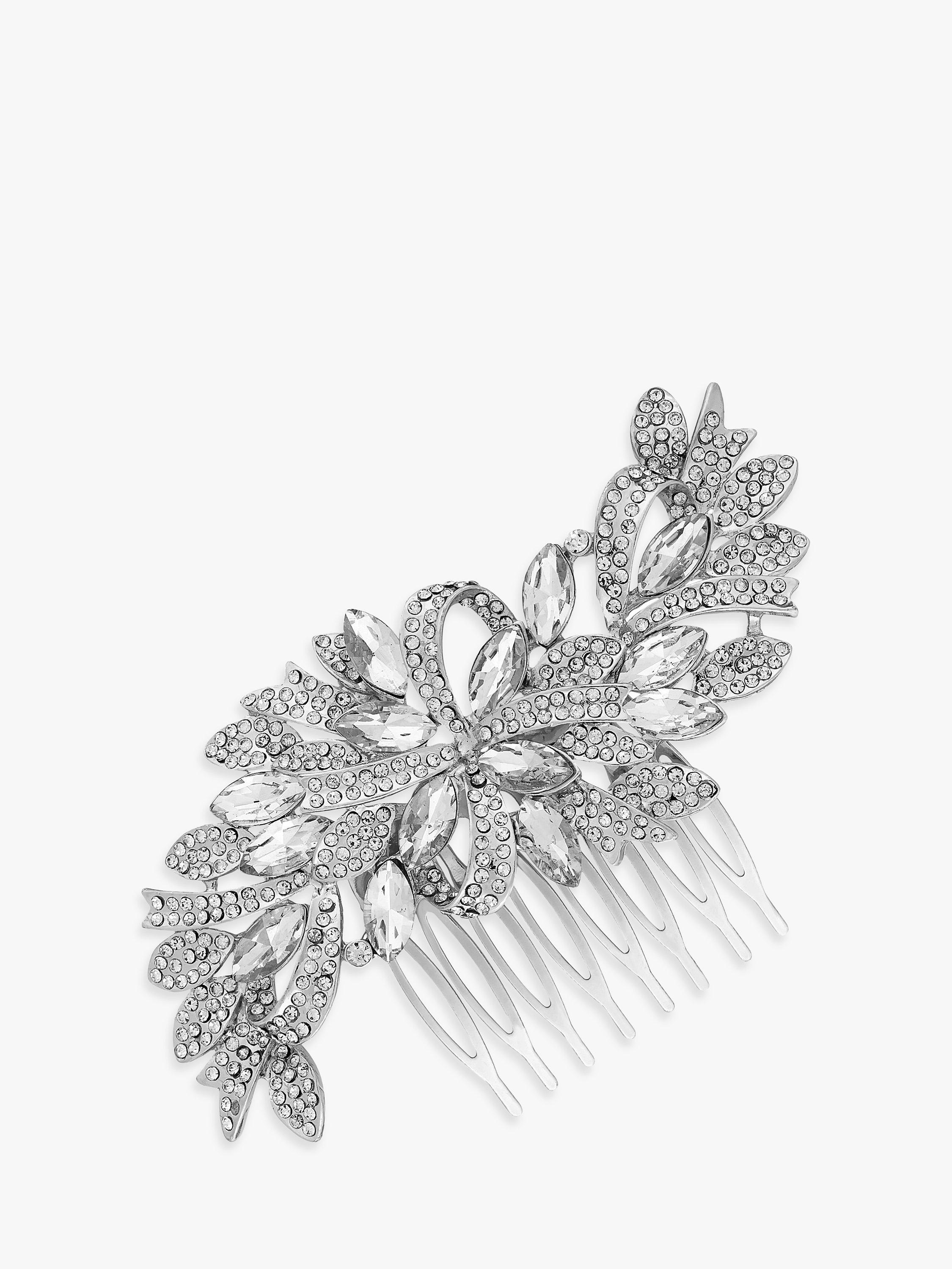 Product image 1 of 2, which shows Jon Richard Louisa Navette Crystal Ribbon Swirl Comb Grip, Silver