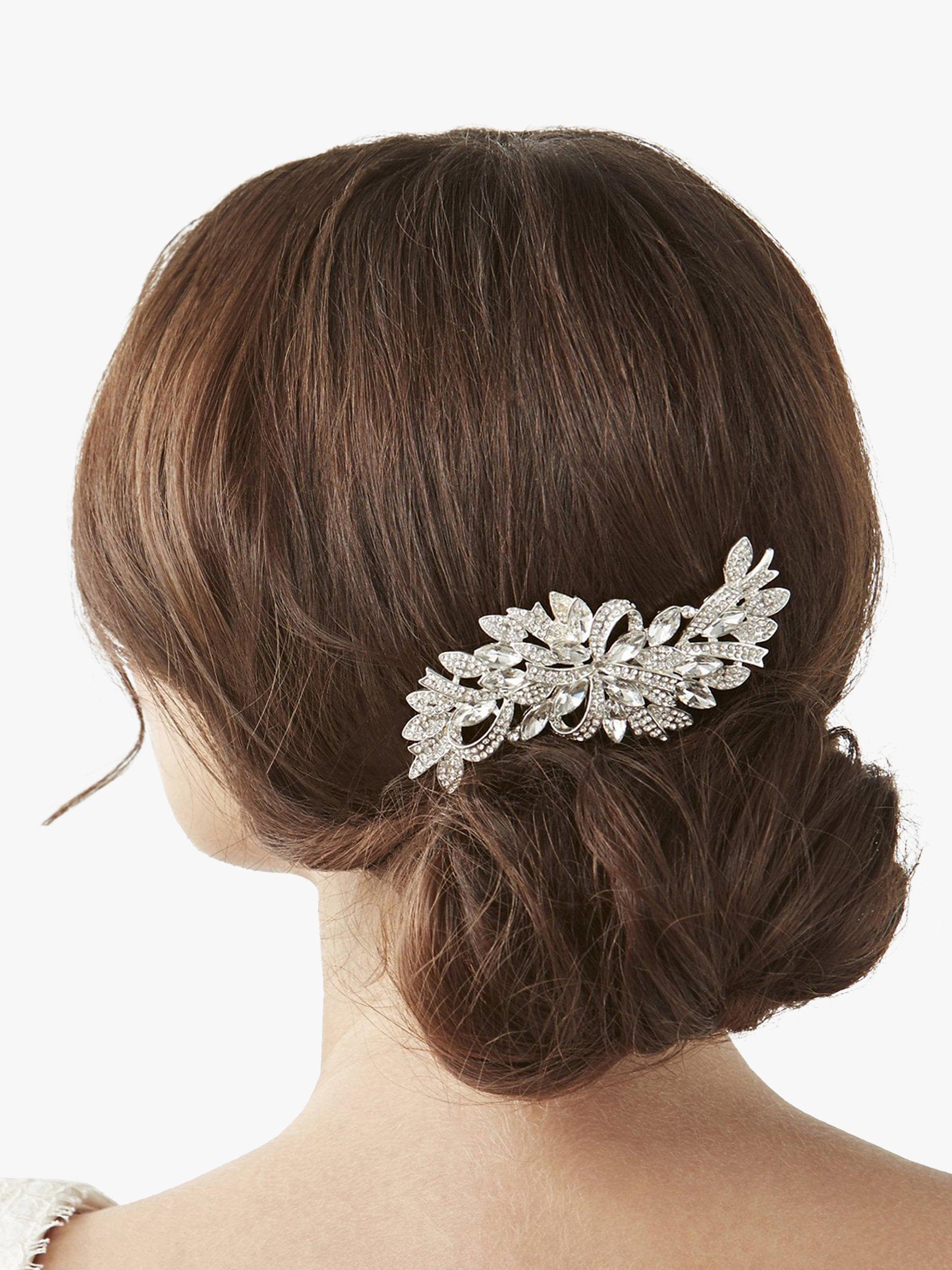 Product image 2 of 2, which shows Jon Richard Louisa Navette Crystal Ribbon Swirl Comb Grip, Silver