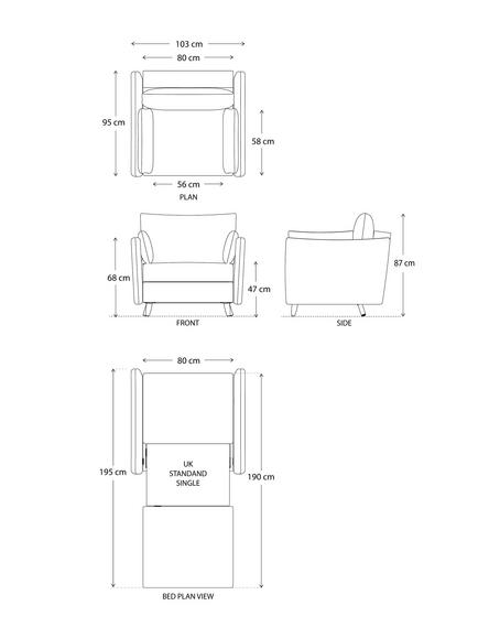 Swyft Model 08 Small 1 Seater Single Sofa Bed - view 2, Boucle Fern