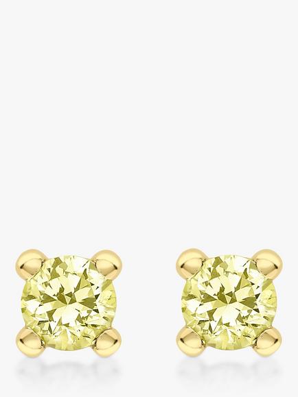 IBB 9ct Yellow Gold Cubic Zirconia Stud Earrings, August/Pale Yellow