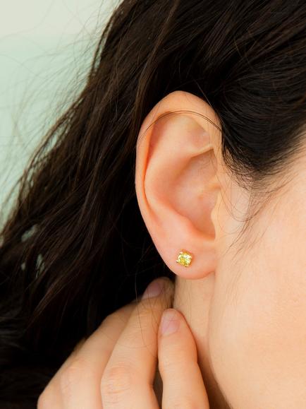 IBB 9ct Yellow Gold Cubic Zirconia Stud Earrings - view 2, August/Pale Yellow