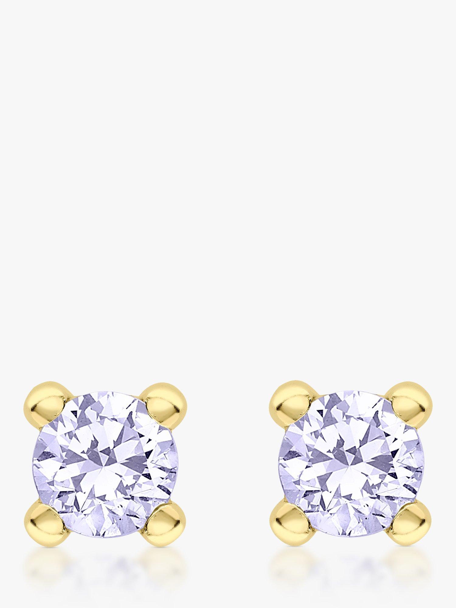 Product image 1 of 4, which shows IBB 9ct Yellow Gold Cubic Zirconia Stud Earrings, June/Light Purple