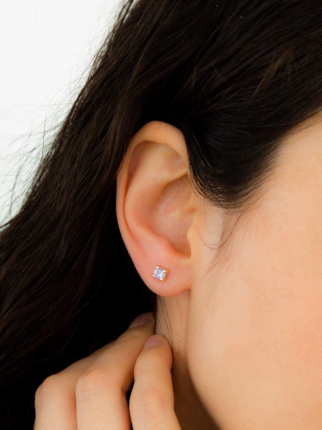 Product image 2 of 4, which shows IBB 9ct Yellow Gold Cubic Zirconia Stud Earrings, June/Light Purple