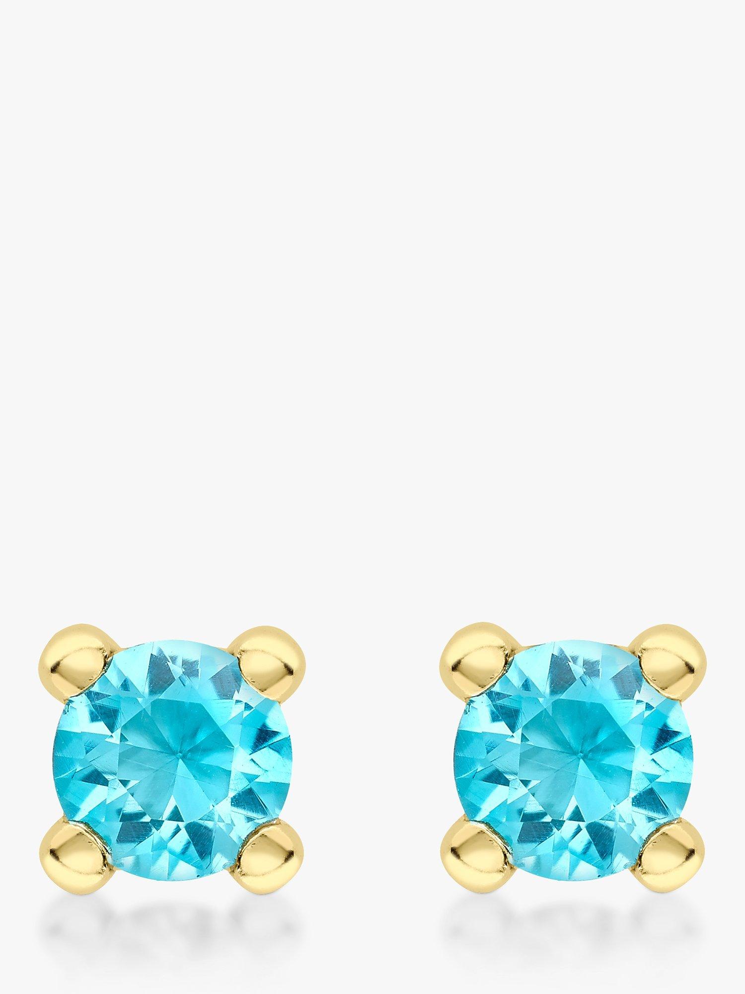 Product image 1 of 4, which shows IBB 9ct Yellow Gold Cubic Zirconia Stud Earrings, December/Turquoise