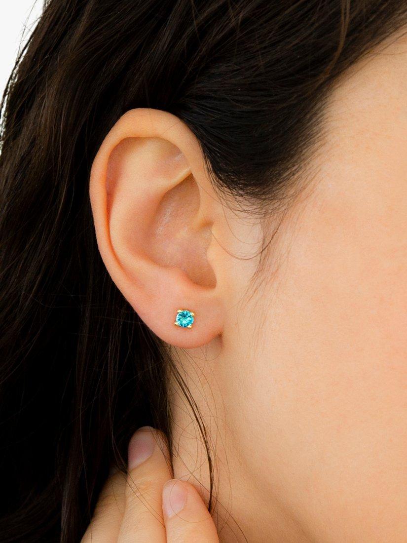 Product image 2 of 4, which shows IBB 9ct Yellow Gold Cubic Zirconia Stud Earrings, December/Turquoise