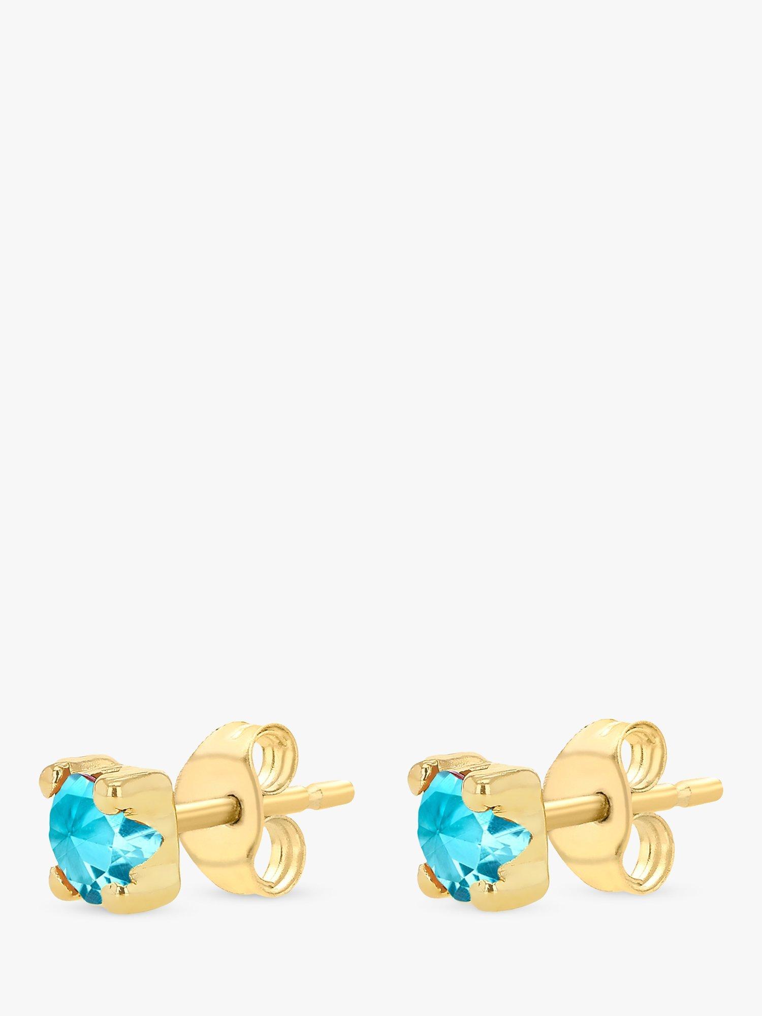 Product image 4 of 4, which shows IBB 9ct Yellow Gold Cubic Zirconia Stud Earrings, December/Turquoise