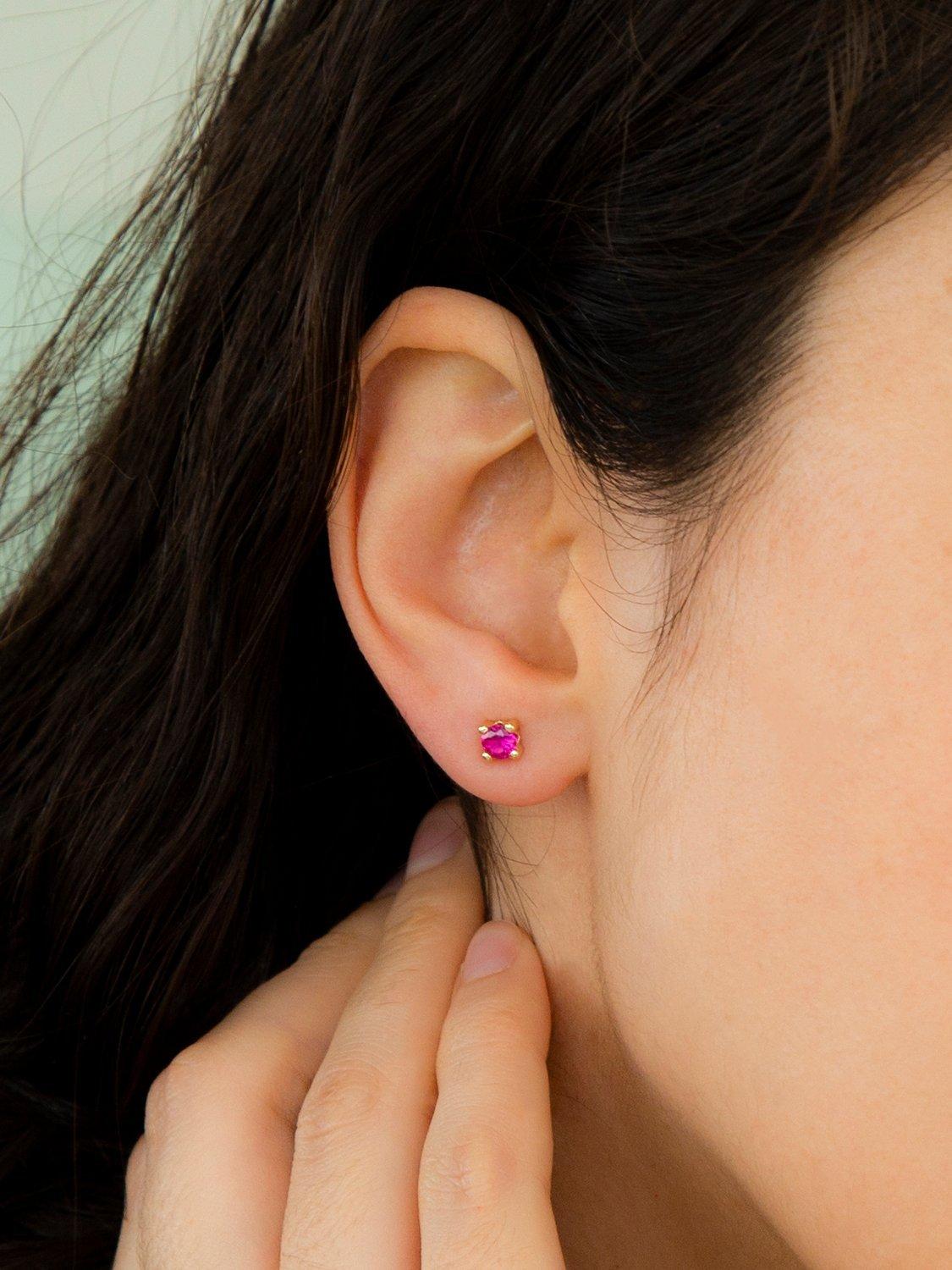 Product image 2 of 4, which shows IBB 9ct Yellow Gold Cubic Zirconia Stud Earrings, July/Pink