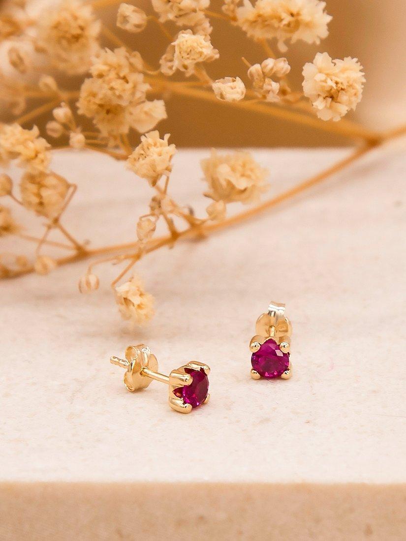 Product image 3 of 4, which shows IBB 9ct Yellow Gold Cubic Zirconia Stud Earrings, July/Pink