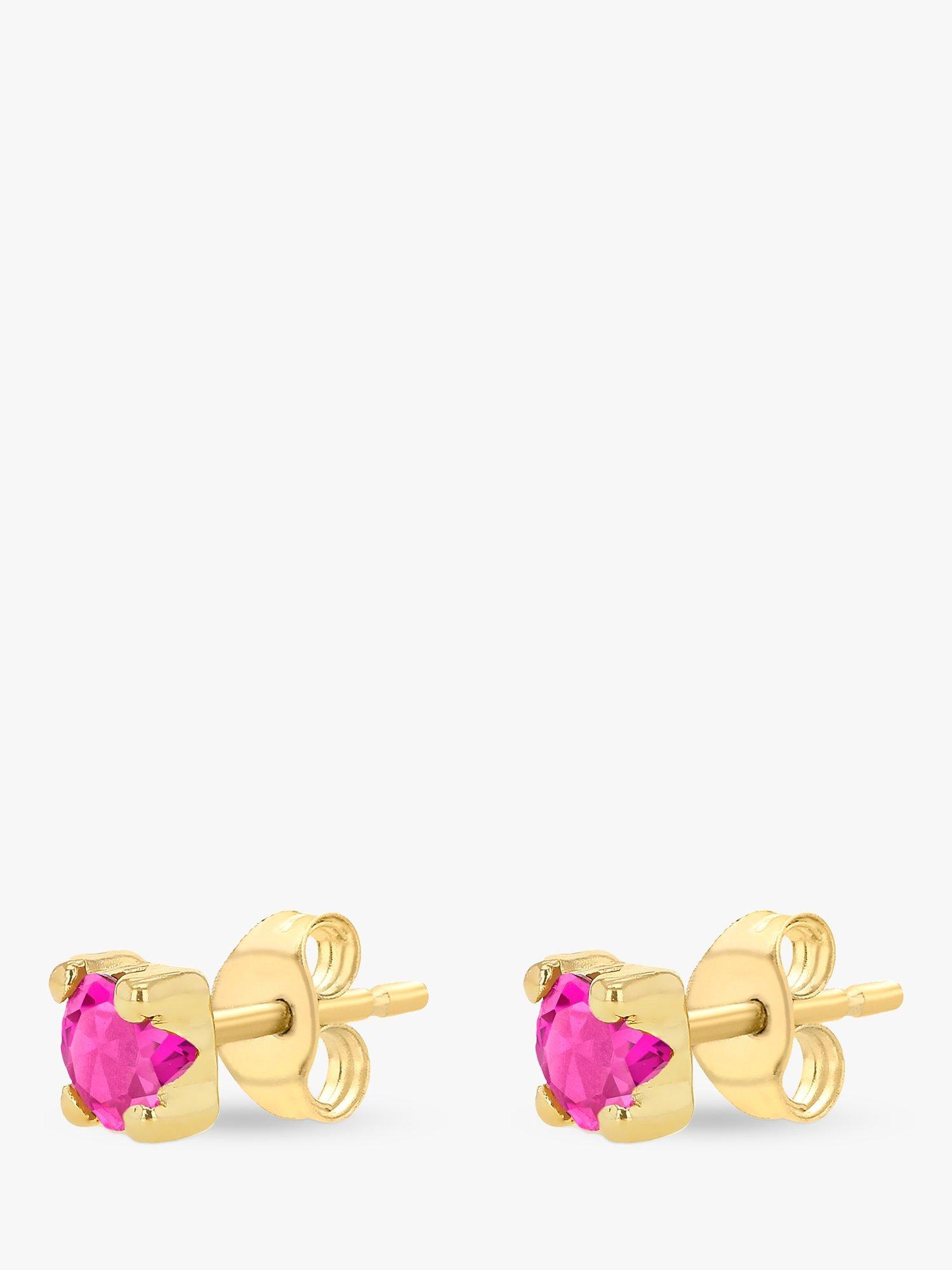 Product image 4 of 4, which shows IBB 9ct Yellow Gold Cubic Zirconia Stud Earrings, July/Pink