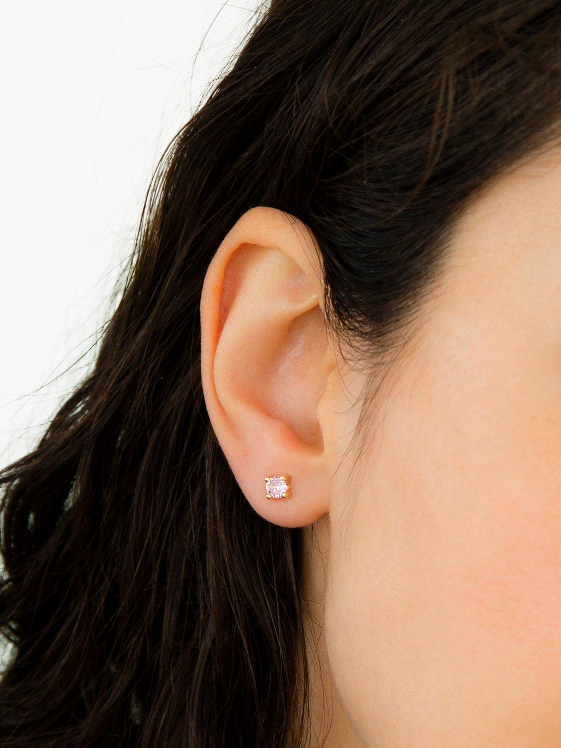 Product image 2 of 4, which shows IBB 9ct Yellow Gold Cubic Zirconia Stud Earrings, October/Light Pink