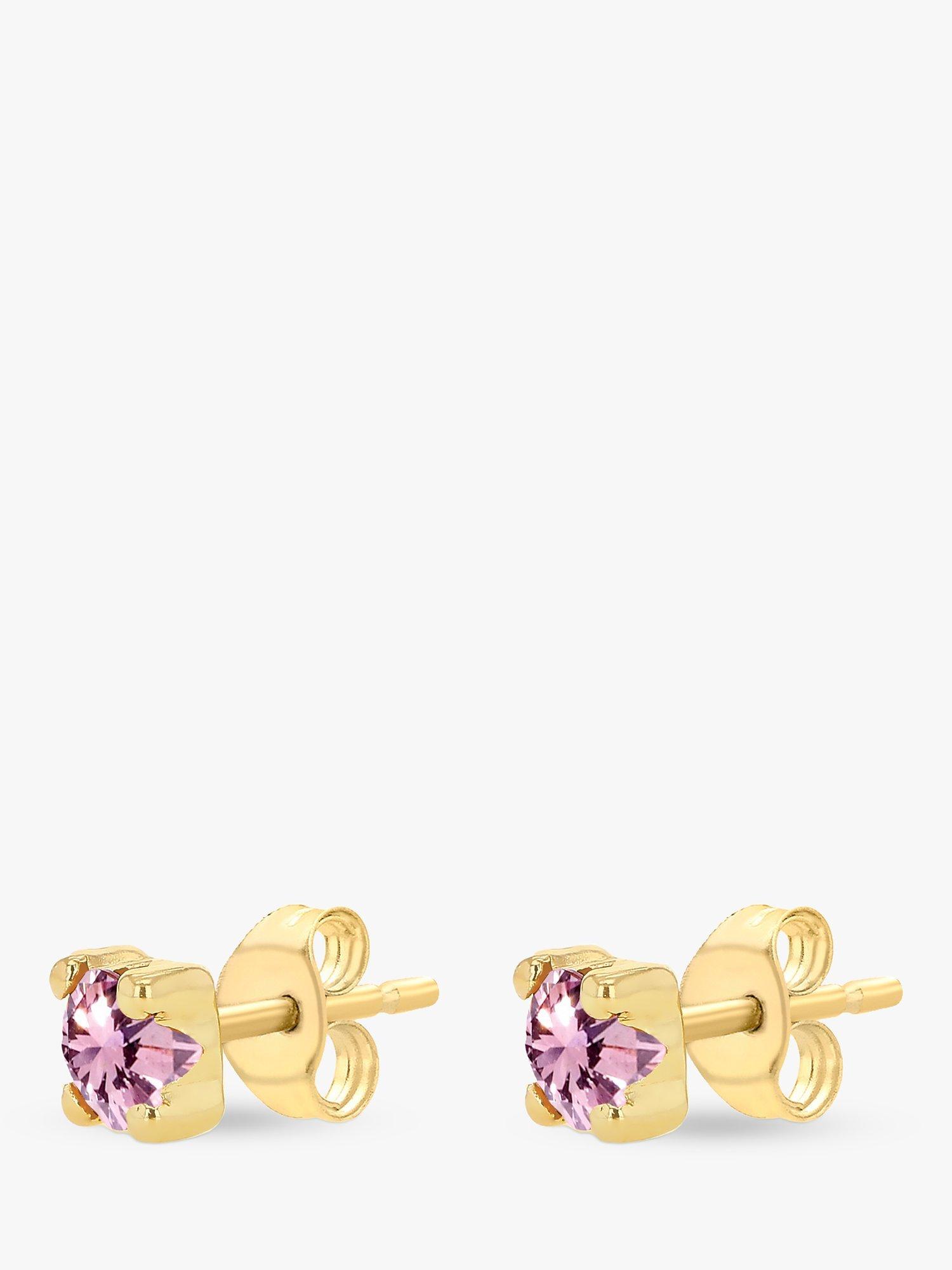 Product image 4 of 4, which shows IBB 9ct Yellow Gold Cubic Zirconia Stud Earrings, October/Light Pink