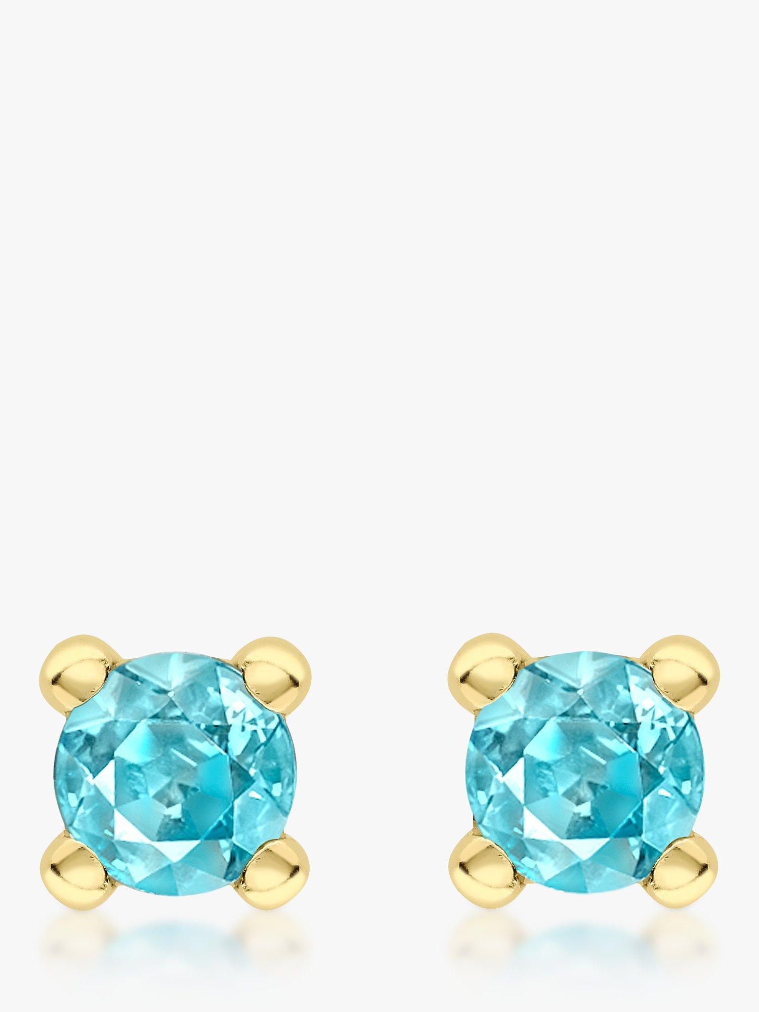 Product image 1 of 4, which shows IBB 9ct Yellow Gold Cubic Zirconia Stud Earrings, March/Aqua