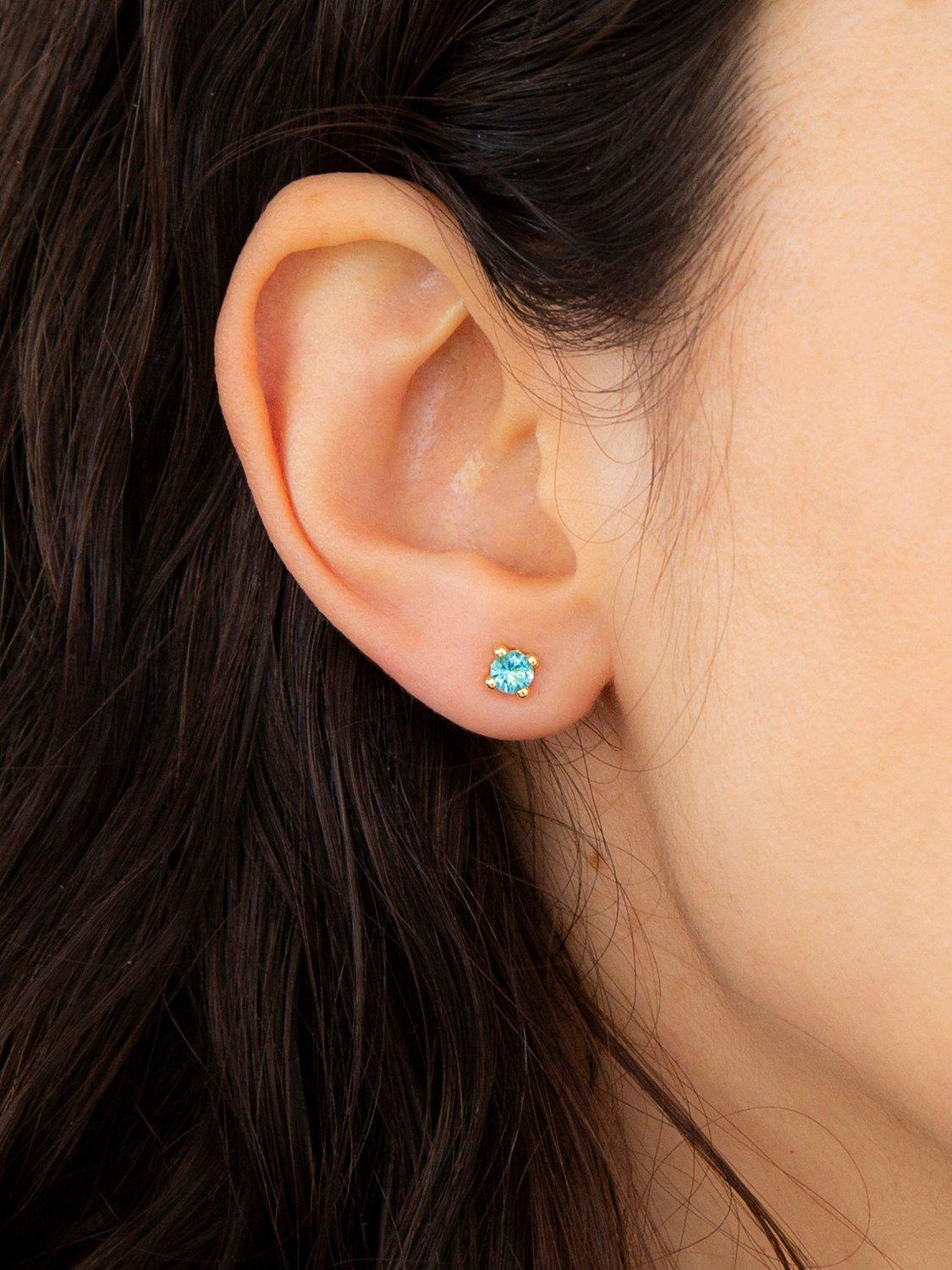 Product image 2 of 4, which shows IBB 9ct Yellow Gold Cubic Zirconia Stud Earrings, March/Aqua