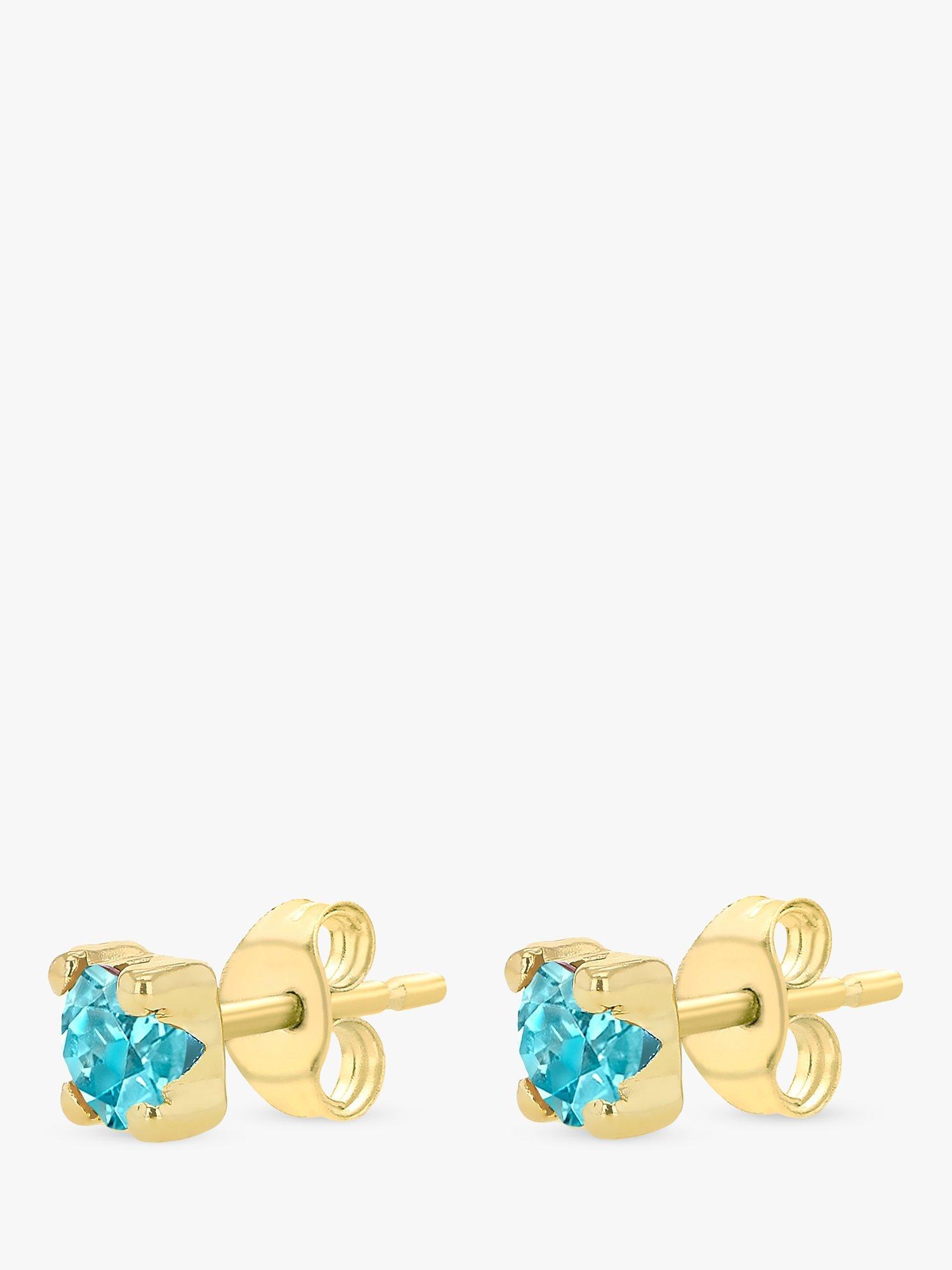 Product image 4 of 4, which shows IBB 9ct Yellow Gold Cubic Zirconia Stud Earrings, March/Aqua