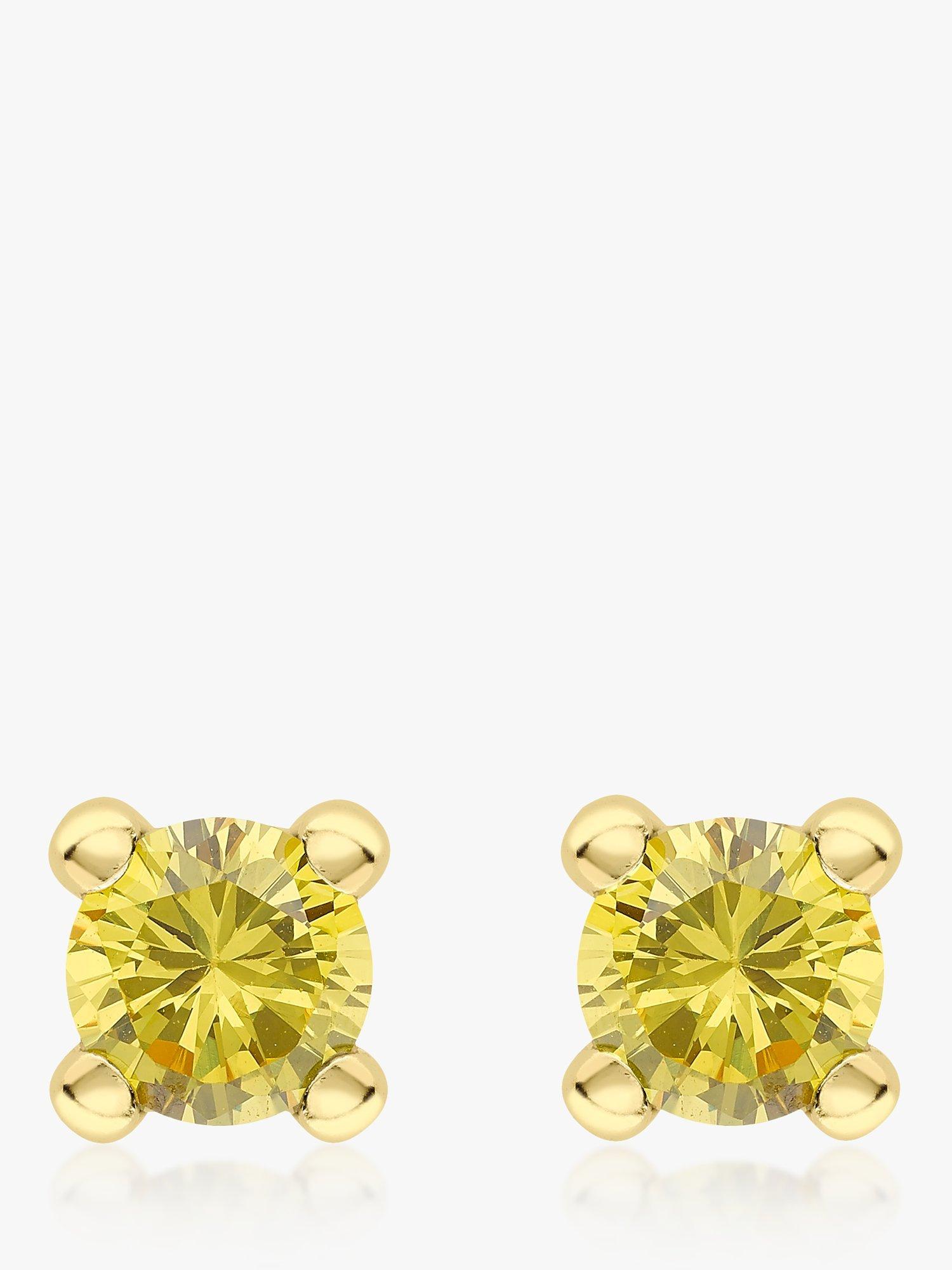 Product image 1 of 4, which shows IBB 9ct Yellow Gold Cubic Zirconia Stud Earrings, November/Yellow