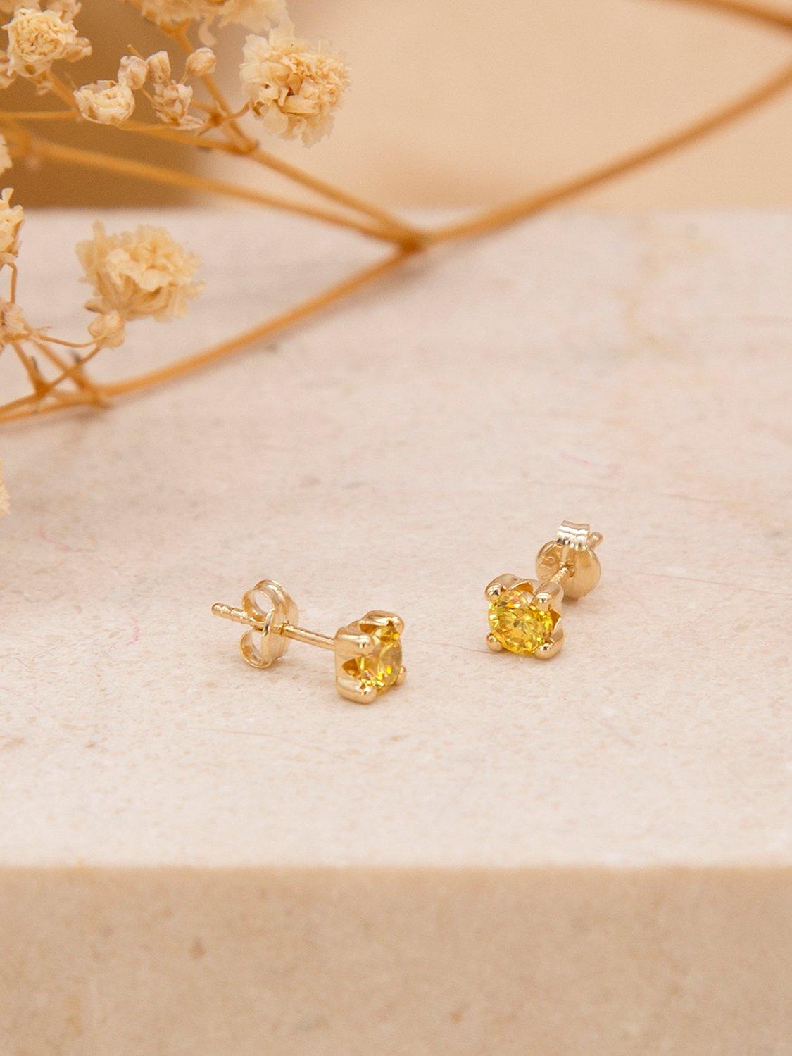Product image 3 of 4, which shows IBB 9ct Yellow Gold Cubic Zirconia Stud Earrings, November/Yellow