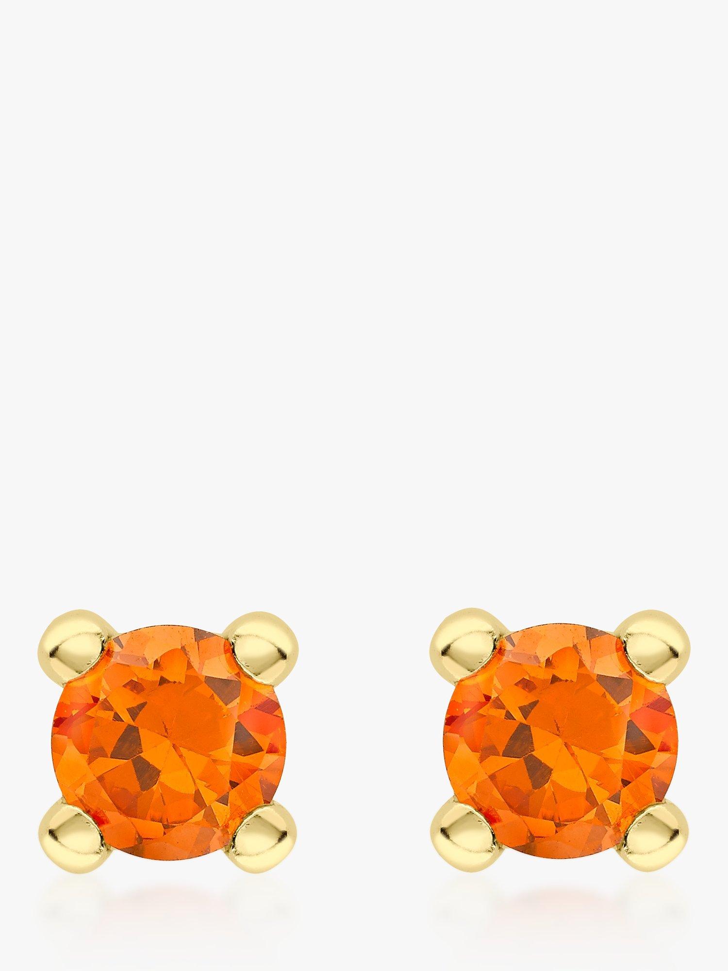 Product image 1 of 4, which shows IBB 9ct Gold Birthday Round Stud Earrings, January/Orange