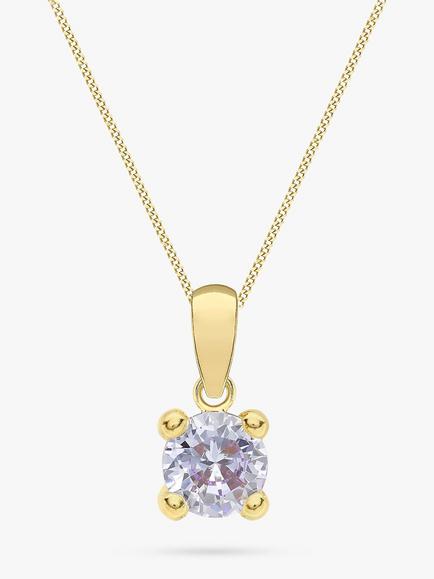 IBB 9ct Yellow Gold Round Cubic Zirconia Pendant Necklace, June/Blue