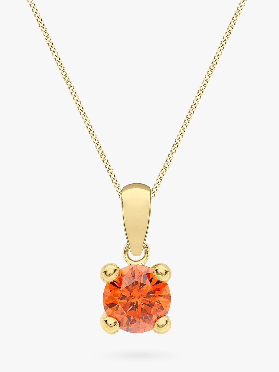 Product image 1 of 4, which shows IBB 9ct Yellow Gold Round Cubic Zirconia Pendant Necklace, January/Orange