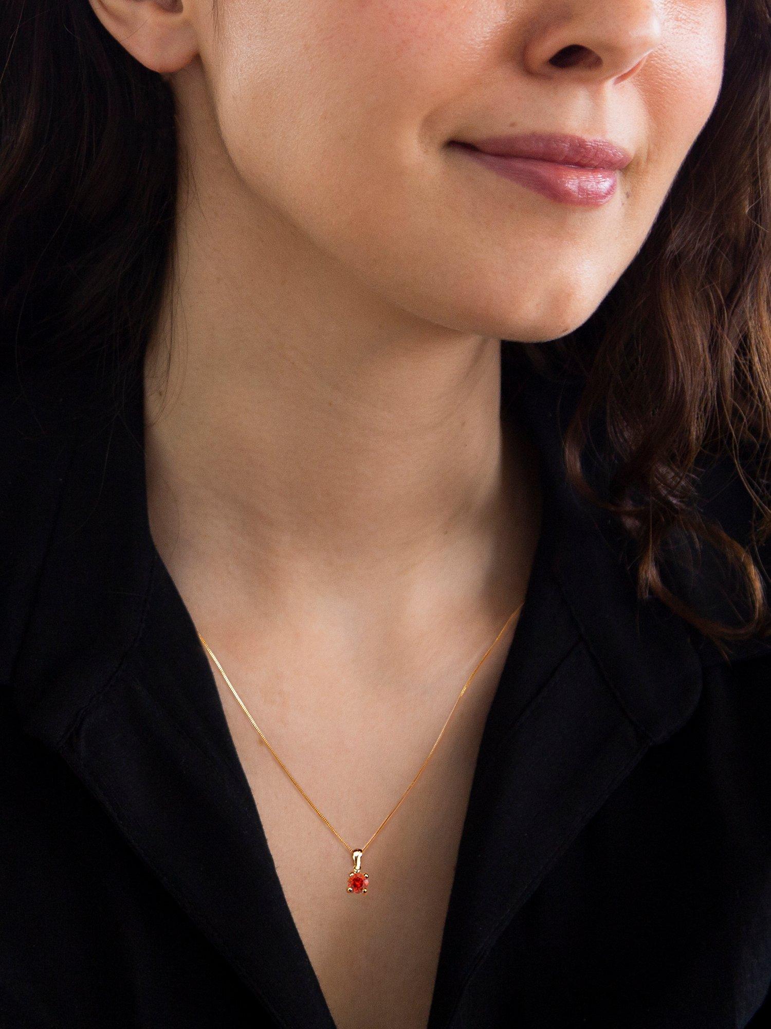 Product image 2 of 4, which shows IBB 9ct Yellow Gold Round Cubic Zirconia Pendant Necklace, January/Orange