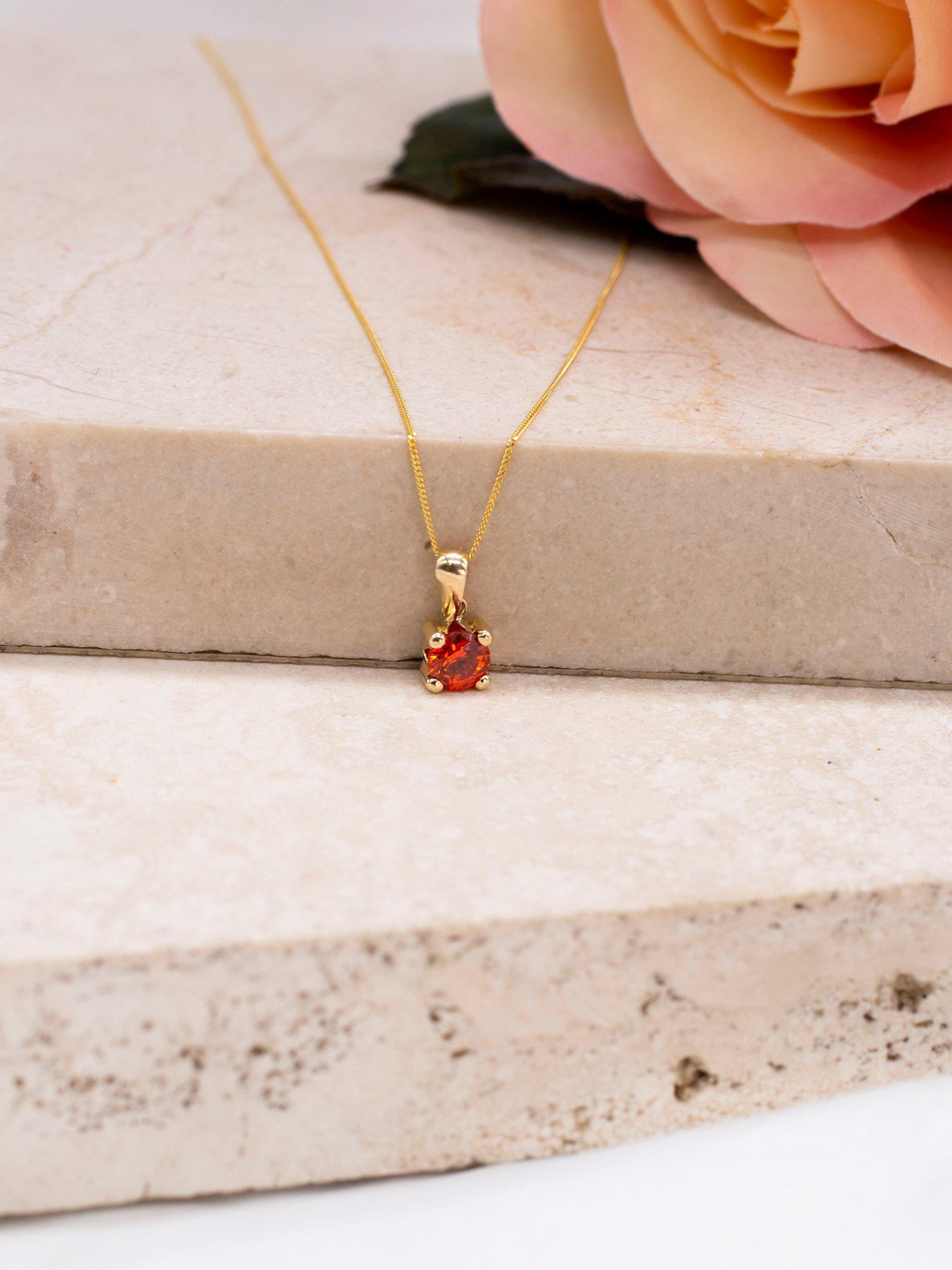 Product image 3 of 4, which shows IBB 9ct Yellow Gold Round Cubic Zirconia Pendant Necklace, January/Orange