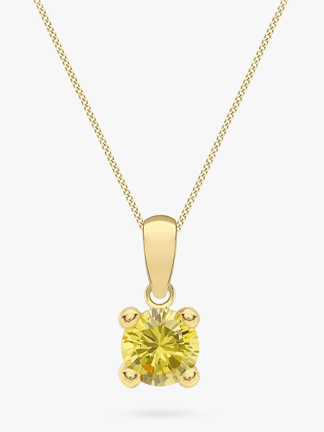 Product image 1 of 5, which shows IBB 9ct Yellow Gold Round Cubic Zirconia Pendant Necklace, November/Yellow