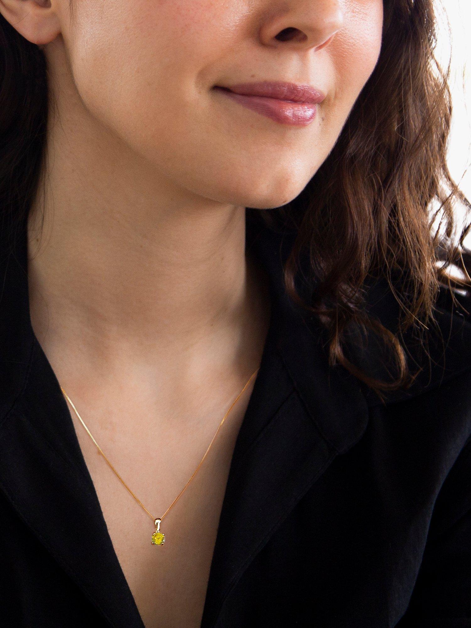 Product image 2 of 5, which shows IBB 9ct Yellow Gold Round Cubic Zirconia Pendant Necklace, November/Yellow