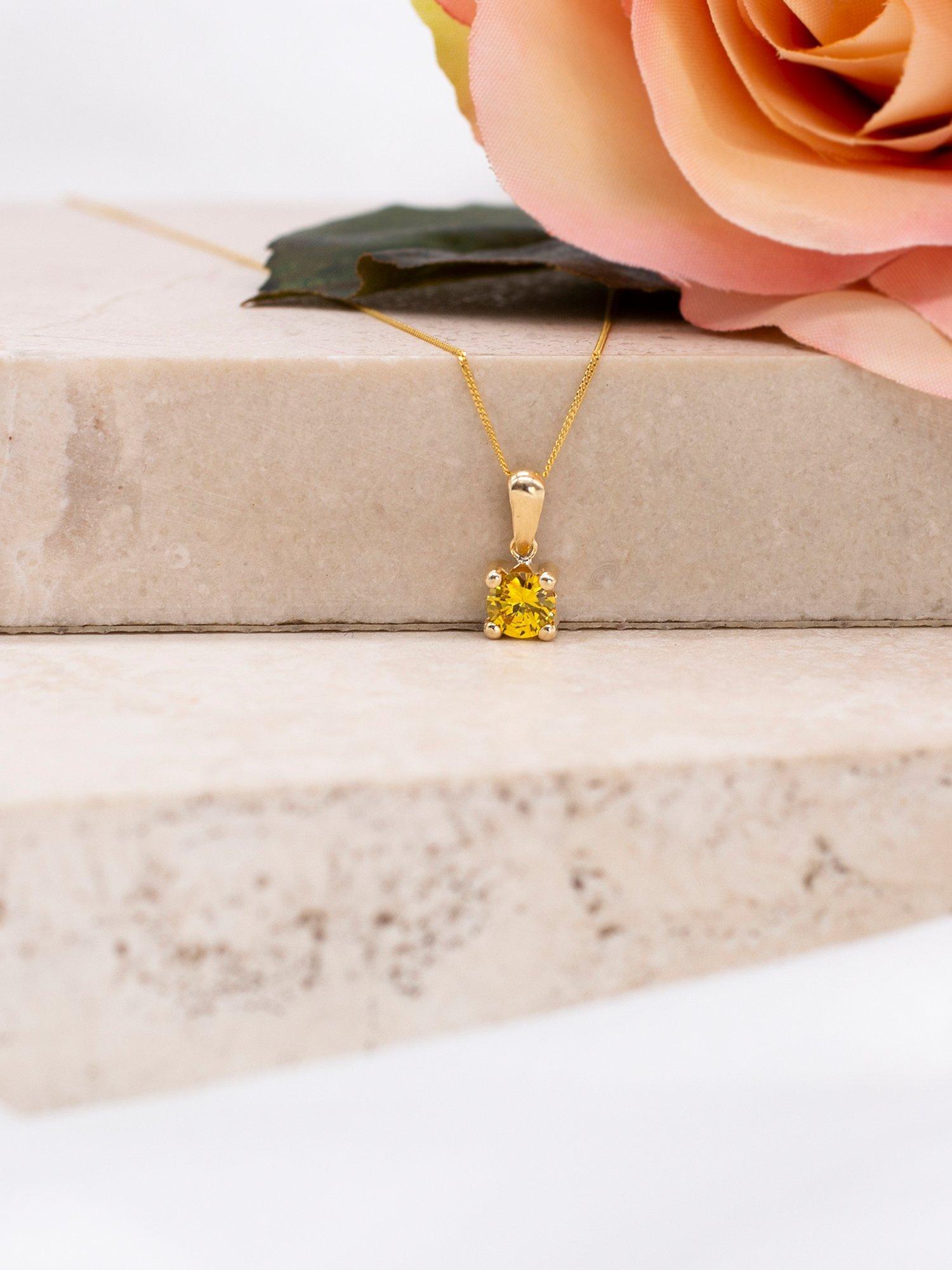 Product image 3 of 5, which shows IBB 9ct Yellow Gold Round Cubic Zirconia Pendant Necklace, November/Yellow