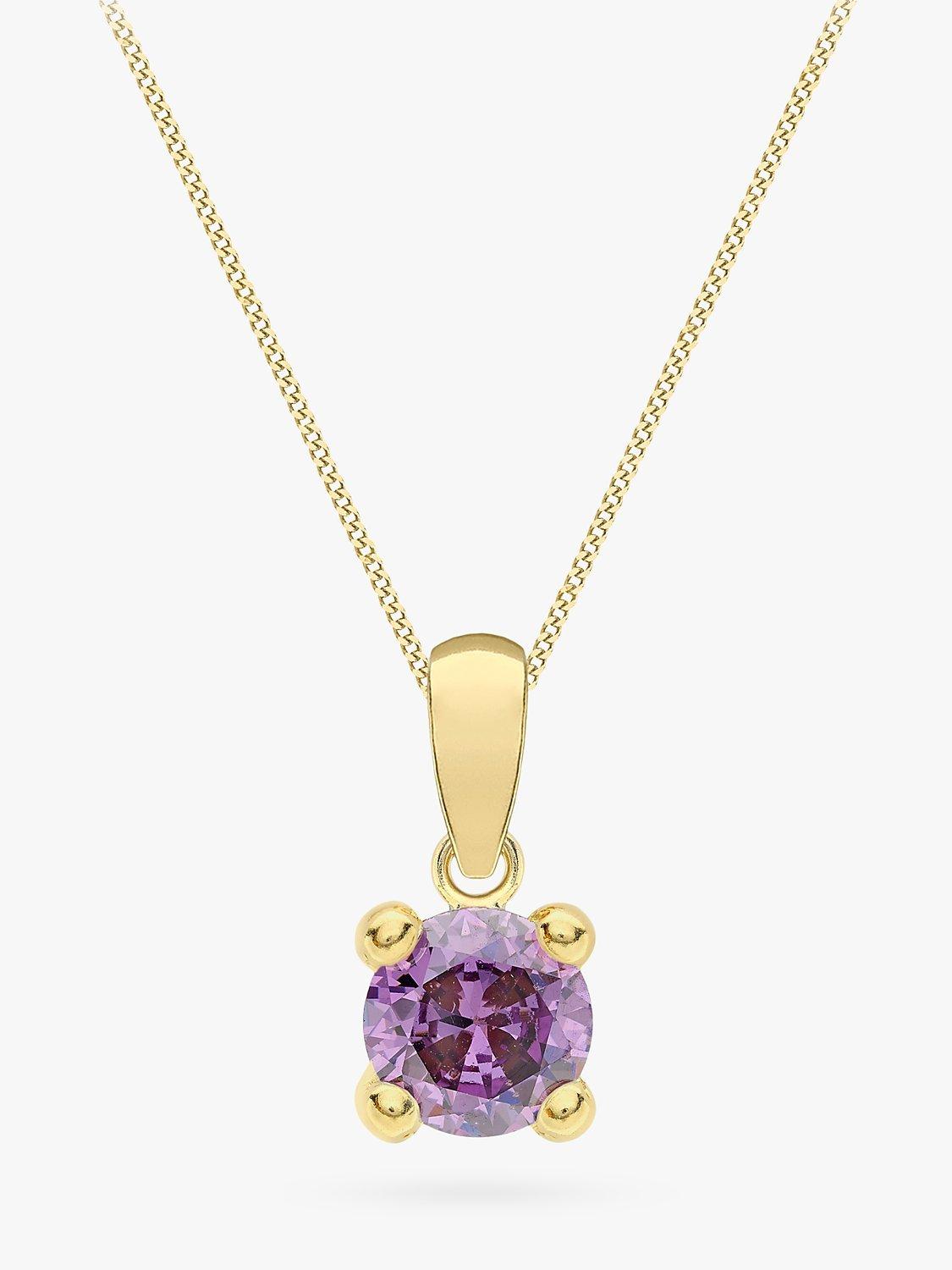 Product image 1 of 5, which shows IBB 9ct Yellow Gold Round Cubic Zirconia Pendant Necklace, February/Purple