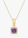 IBB 9ct Yellow Gold Round Cubic Zirconia Pendant Necklace, February/Purple