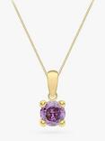 IBB 9ct Yellow Gold Round Cubic Zirconia Pendant Necklace, February/Purple