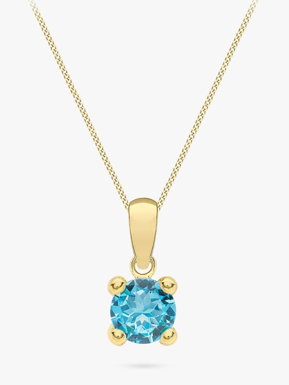 Product image 1 of 4, which shows IBB 9ct Yellow Gold Round Cubic Zirconia Pendant Necklace, December/Topaz Blue