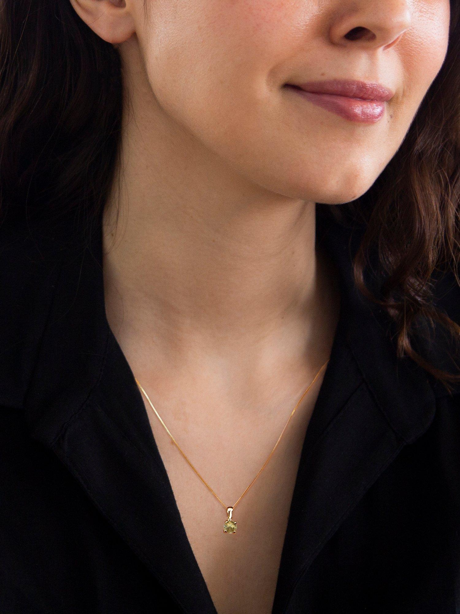 Product image 2 of 4, which shows IBB 9ct Yellow Gold Round Cubic Zirconia Pendant Necklace, August/Light Green