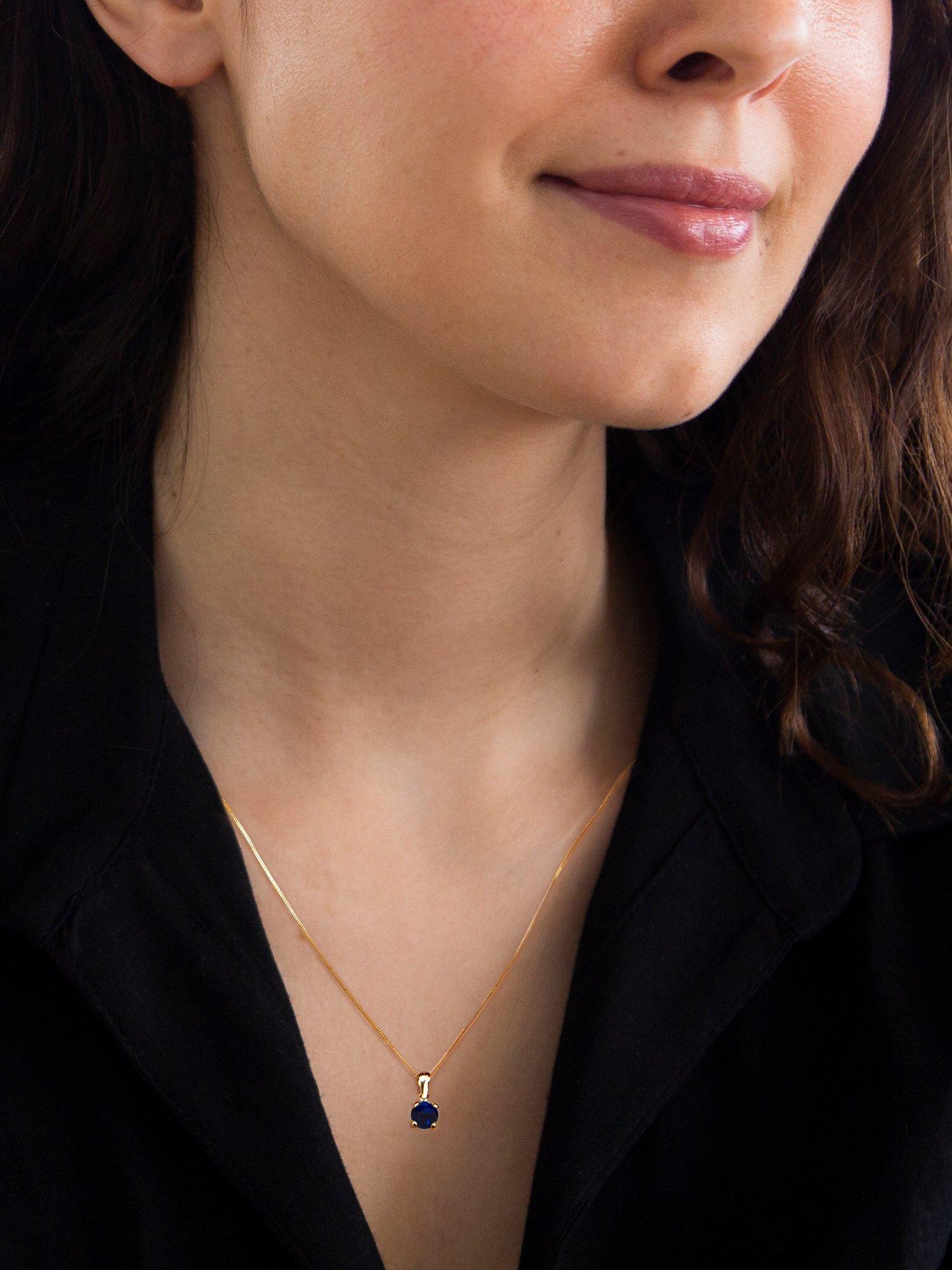 Product image 2 of 4, which shows IBB 9ct Yellow Gold Birthday Round Cubic Zirconia Pendant Necklace, September/Dark Blue