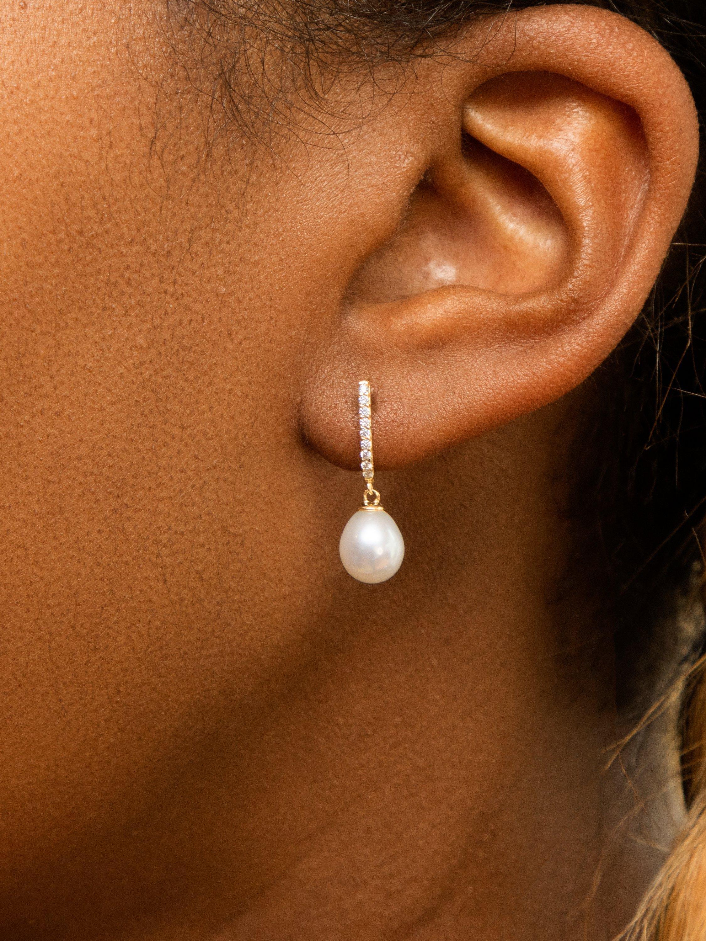 Product image 2 of 4, which shows IBB 9ct Gold Pearl & Cubic Zirconia Drop Earrings, Gold