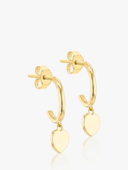 IBB 9ct Gold Heart Charm Hoop Earrings, Gold, Gold