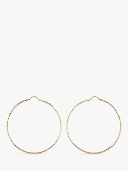 IBB 9ct Large Textured Hoop Earrings, Gold, Gold