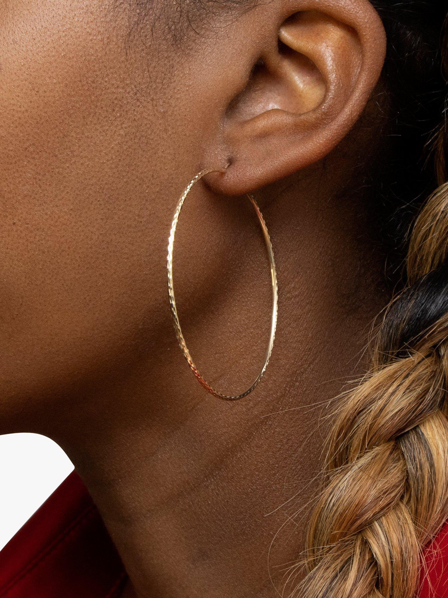 Product image 2 of 4, which shows IBB 9ct Large Textured Hoop Earrings, Gold