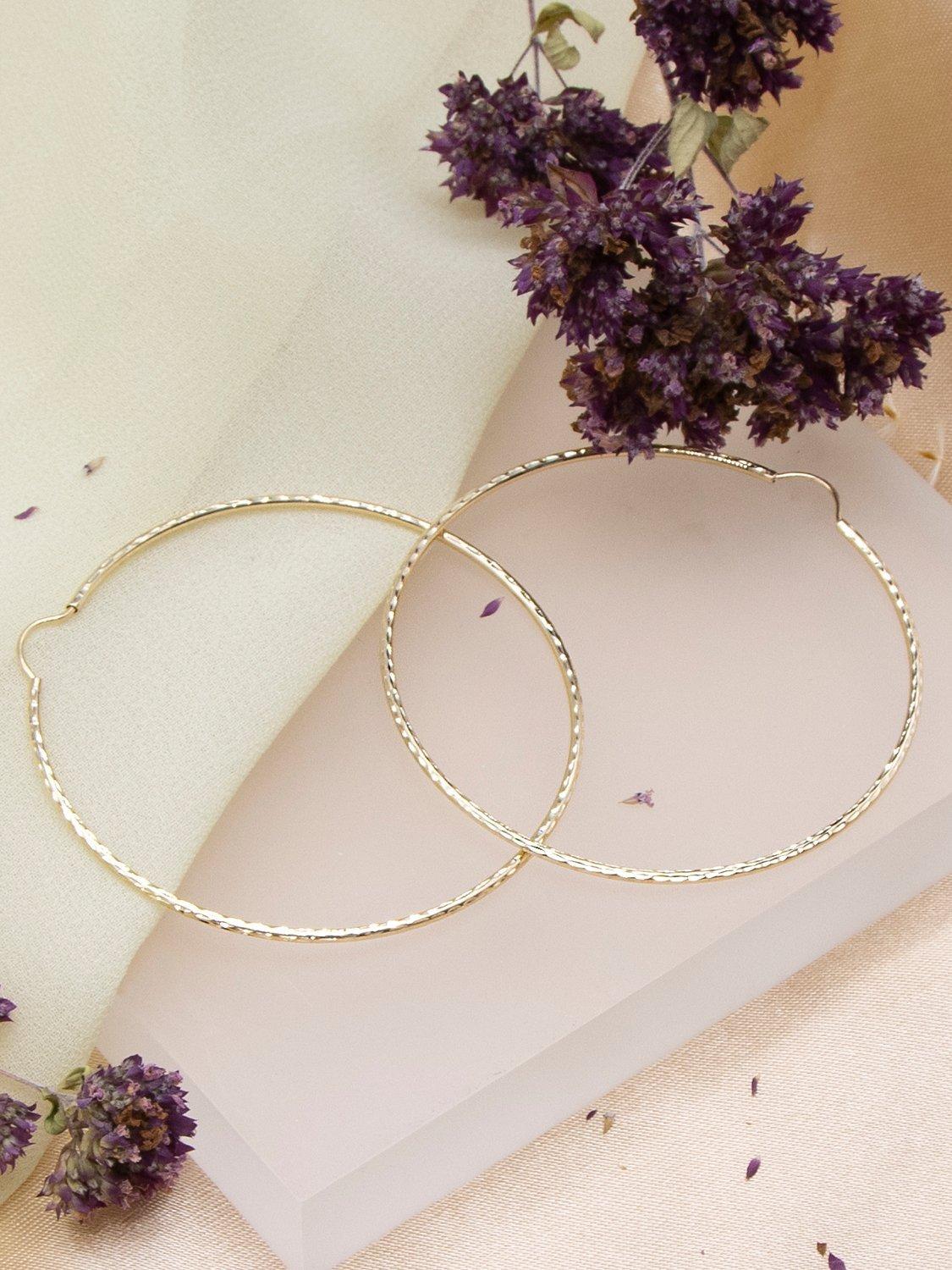 Product image 3 of 4, which shows IBB 9ct Large Textured Hoop Earrings, Gold