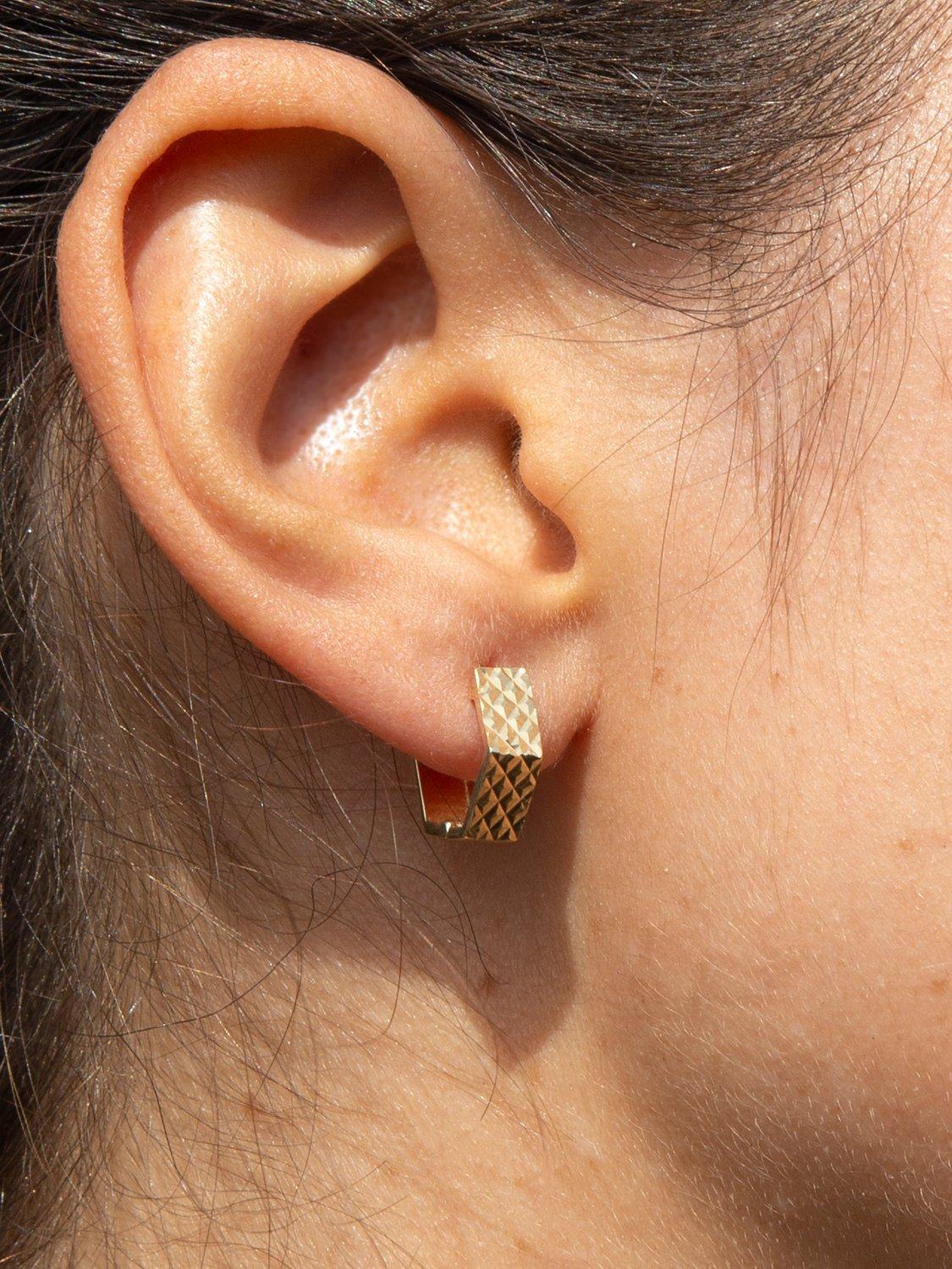 Product image 2 of 4, which shows IBB 9ct Gold Hexognal Textured Hoop Earrings, Gold