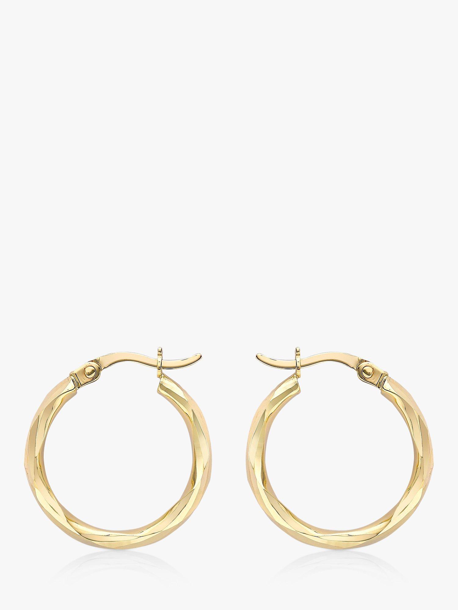 Product image 1 of 3, which shows IBB 9ct Gold Faceted Creole Hoop Earrings, Gold