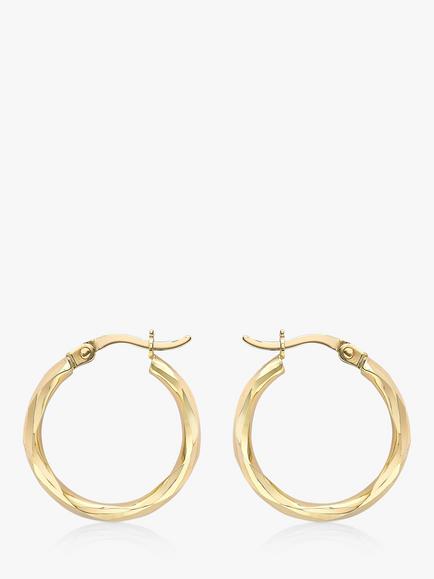 IBB 9ct Gold Faceted Creole Hoop Earrings, Gold, Gold