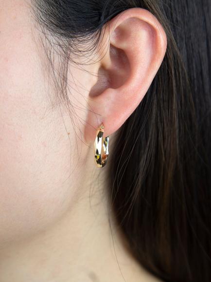 IBB 9ct Gold Faceted Creole Hoop Earrings, Gold - view 2, Gold