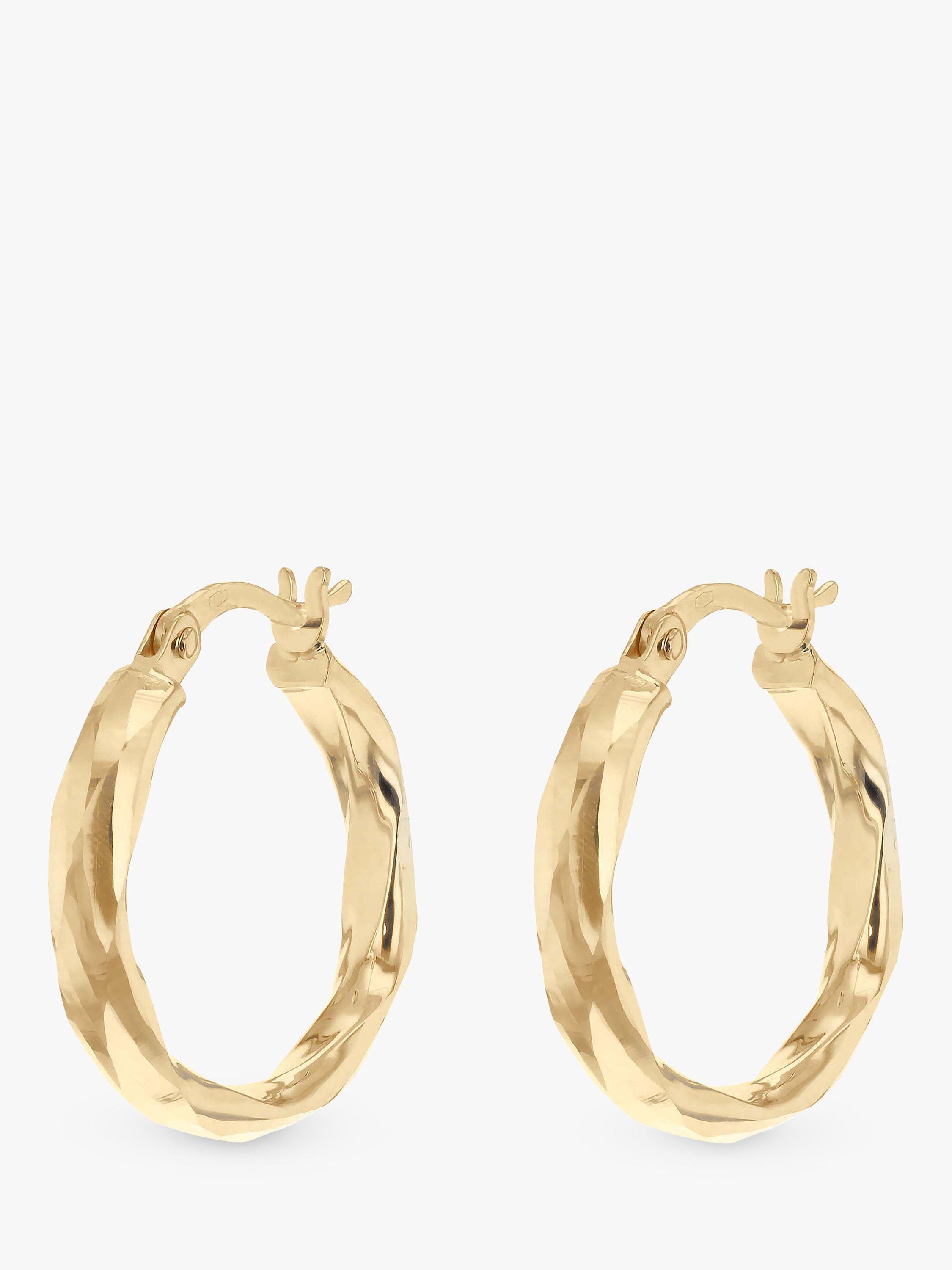 Product image 3 of 3, which shows IBB 9ct Gold Faceted Creole Hoop Earrings, Gold