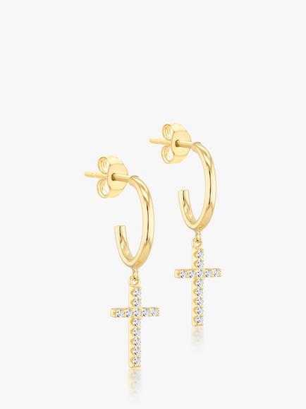 IBB 9ct Yellow Gold Cubic Zirconia Cross Drop Earrings, Gold, Gold