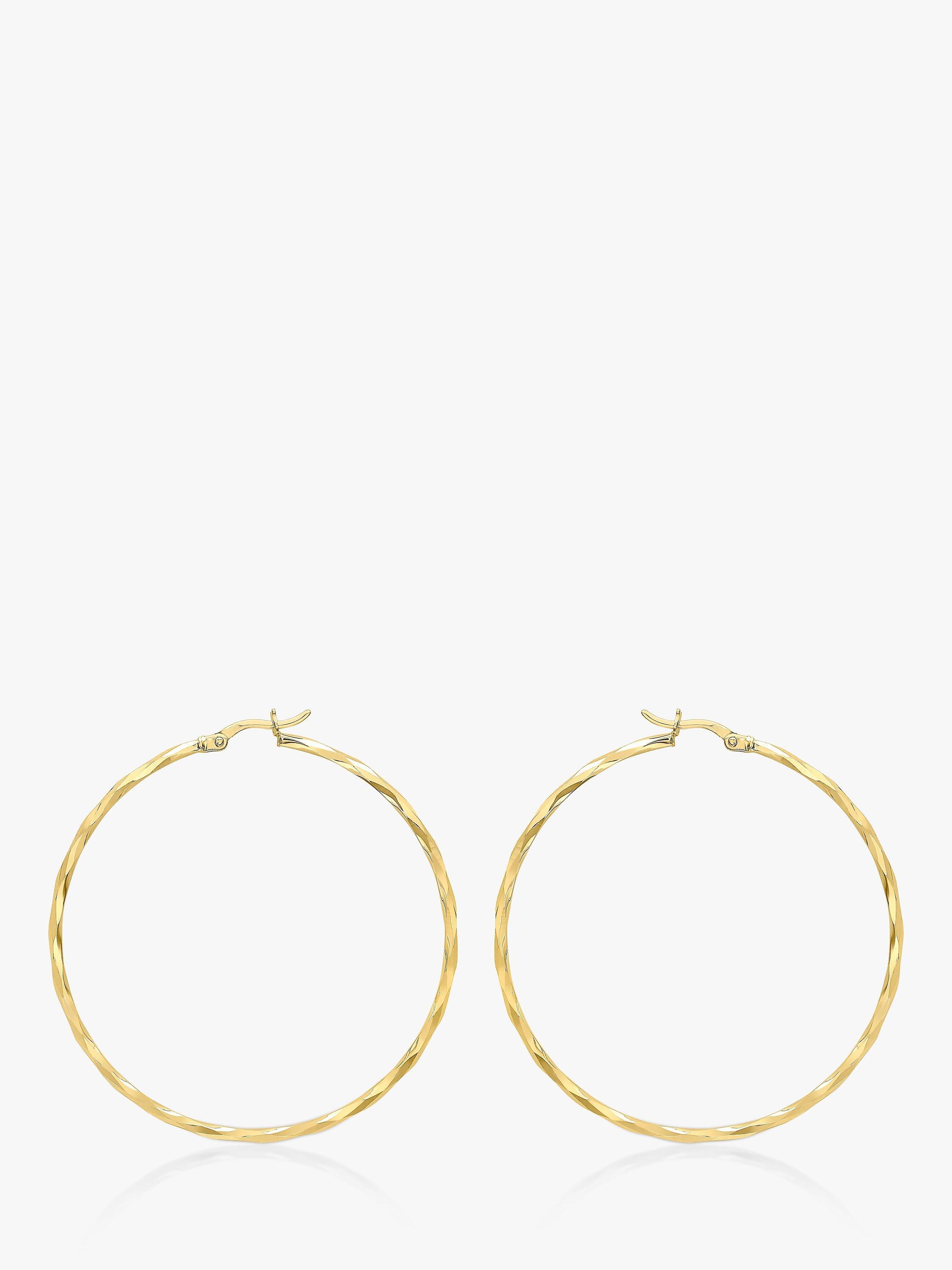 Product image 1 of 4, which shows IBB 9ct Gold Large Faceted Hoop Earrings, Gold
