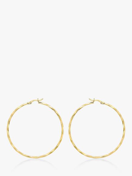 IBB 9ct Gold Large Faceted Hoop Earrings, Gold, Gold
