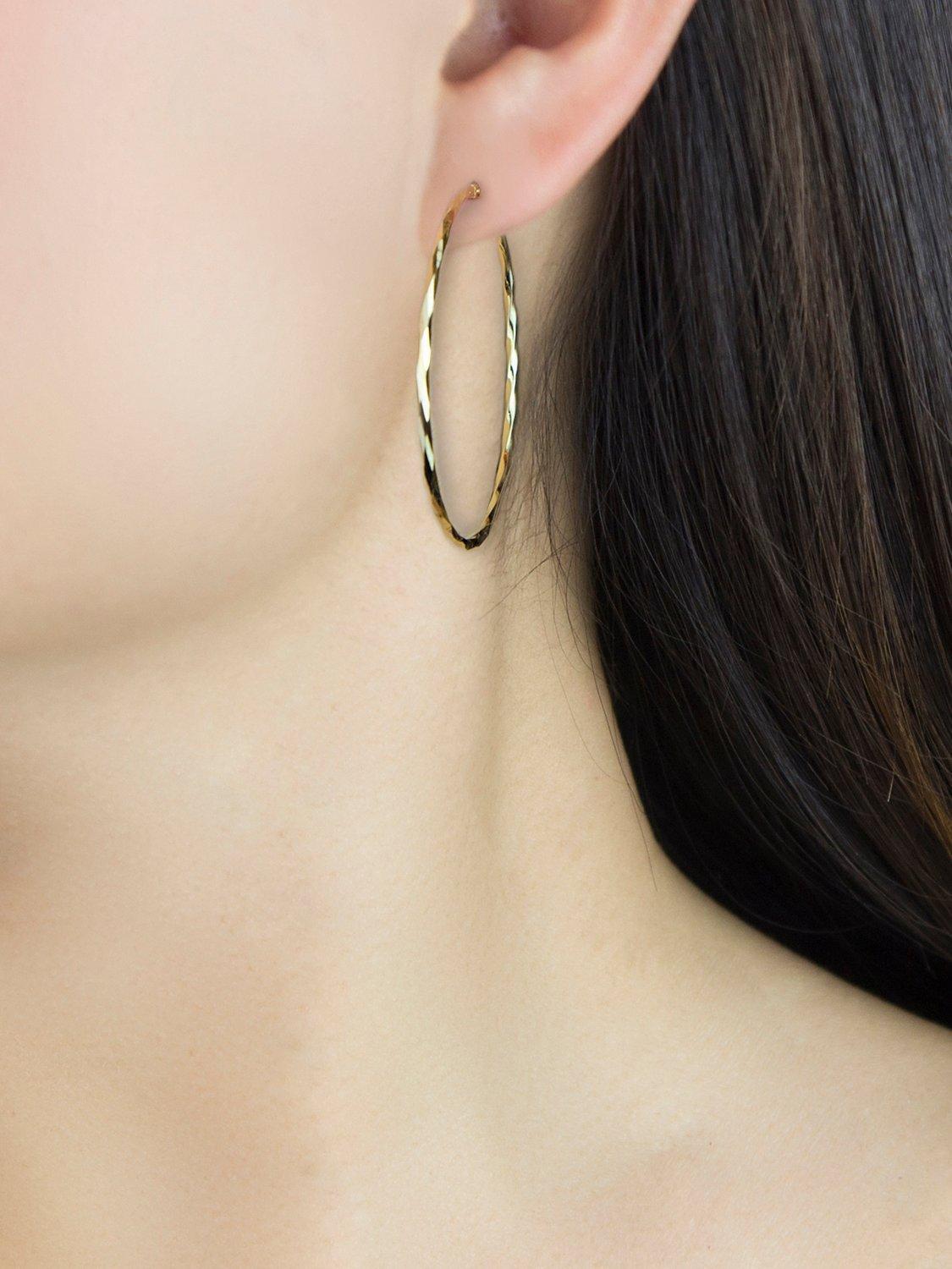 Product image 2 of 4, which shows IBB 9ct Gold Large Faceted Hoop Earrings, Gold