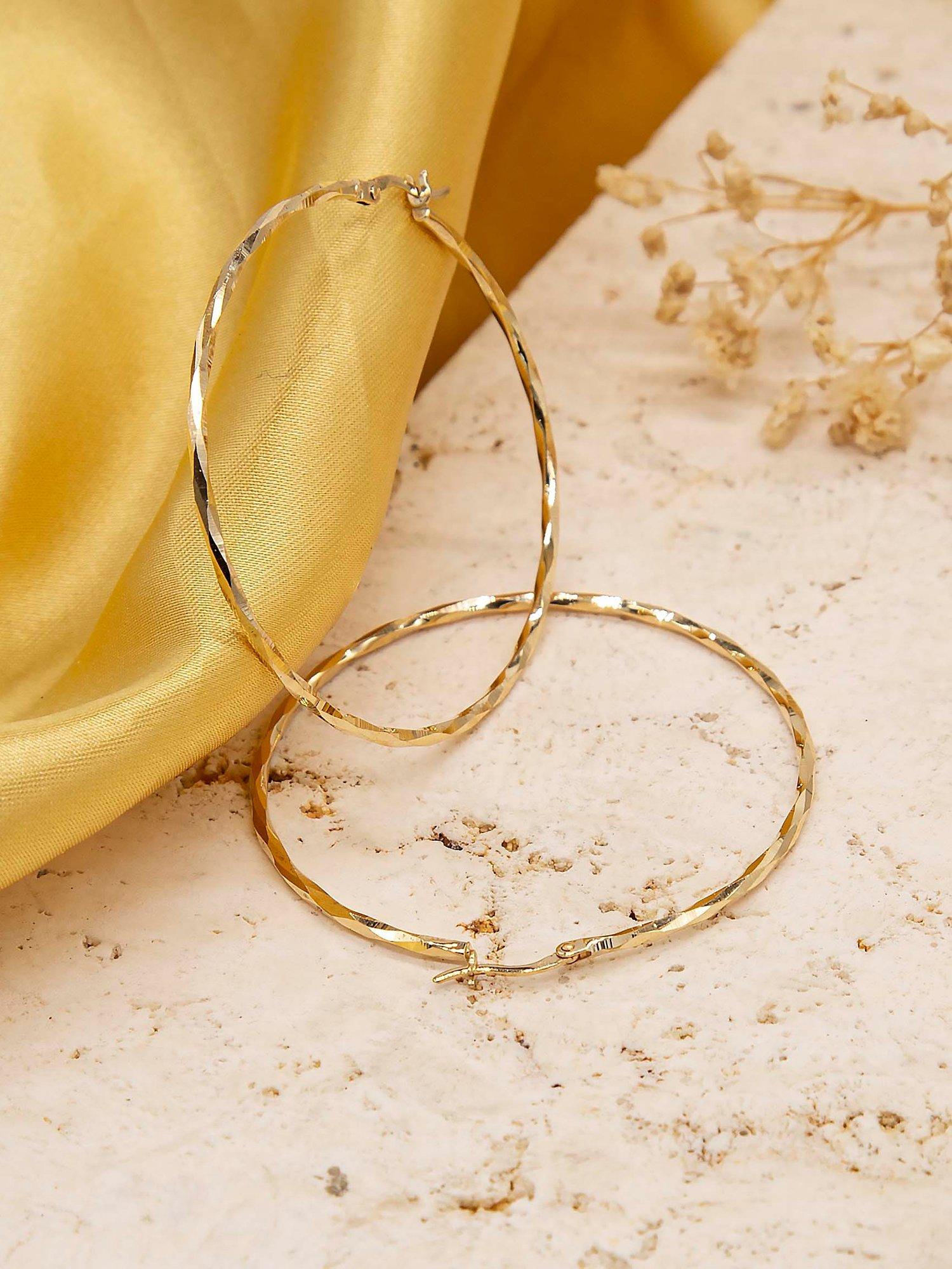 Product image 3 of 4, which shows IBB 9ct Gold Large Faceted Hoop Earrings, Gold